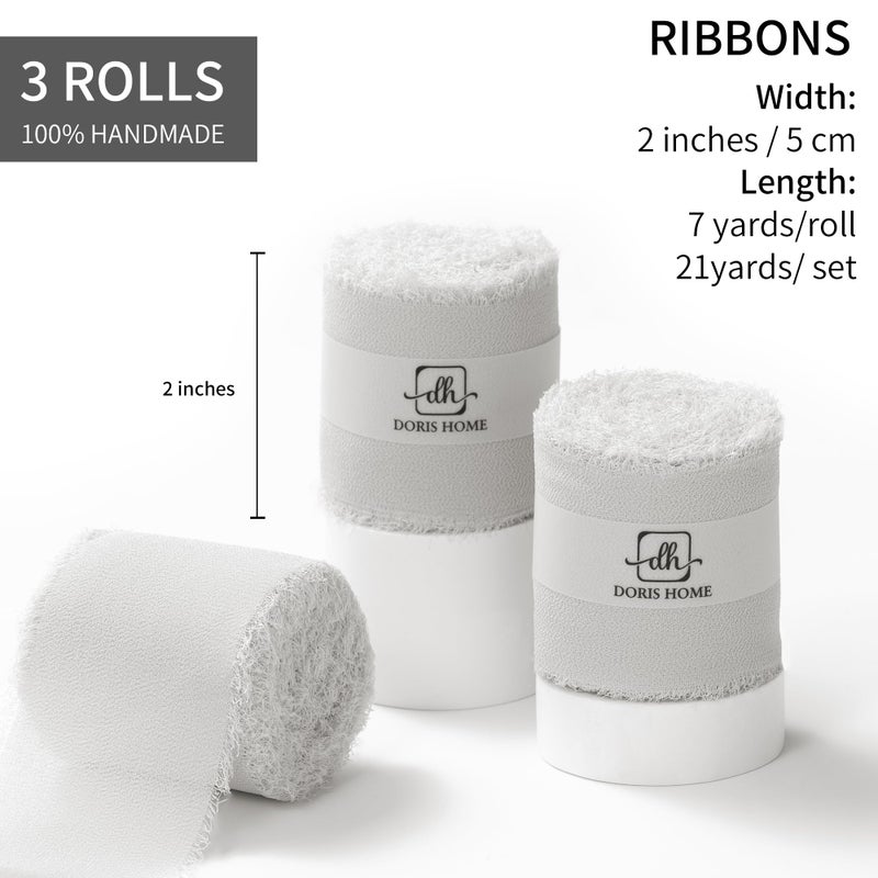 DORIS HOME Light Grey Chiffon Ribbon for Flower Bouquet, 2" x21Yd Fabric Ribbon for Gift Wrapping, Handmade Frayed Ribbon for Wedding, Chiffon Silk Ribbon for Christmas Decorations - Image 3